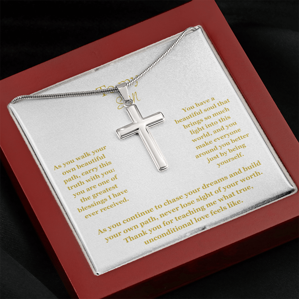 To My Son, Artisan Cross Necklace with Snake Chain