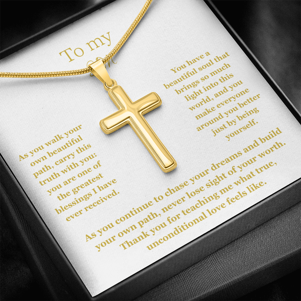 To My Son, Artisan Cross Necklace with Snake Chain