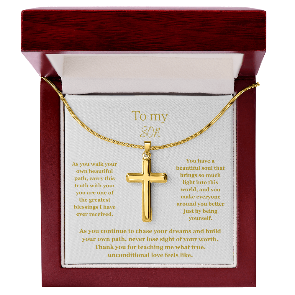 To My Son, Artisan Cross Necklace with Snake Chain
