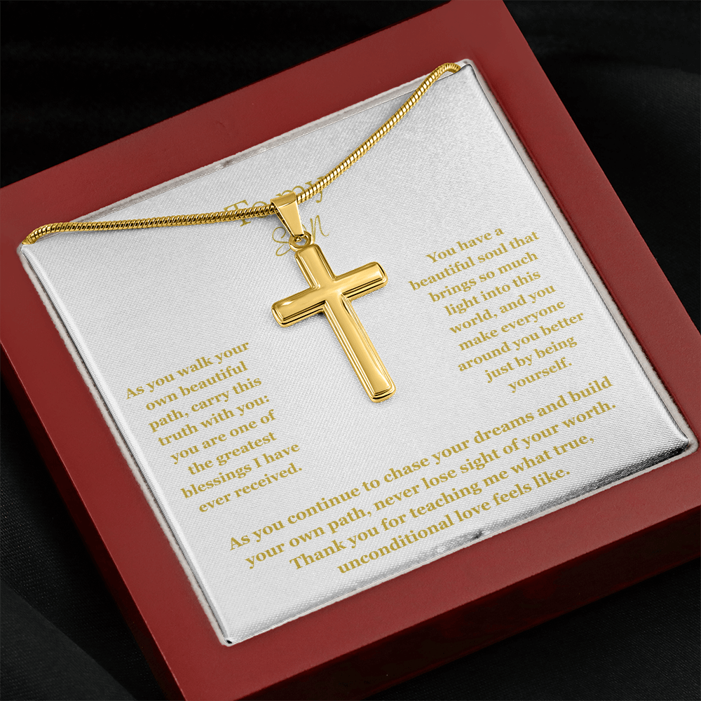To My Son, Artisan Cross Necklace with Snake Chain