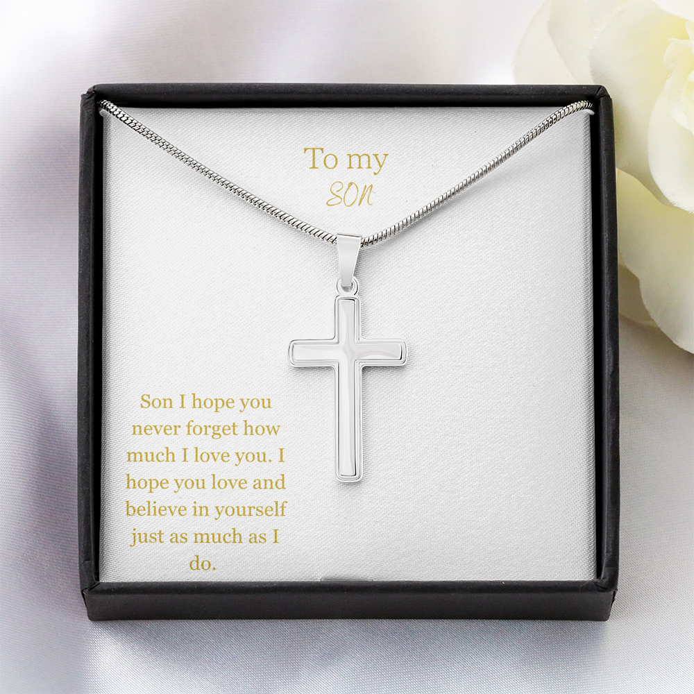 To My Son Gold/White Cross Necklace