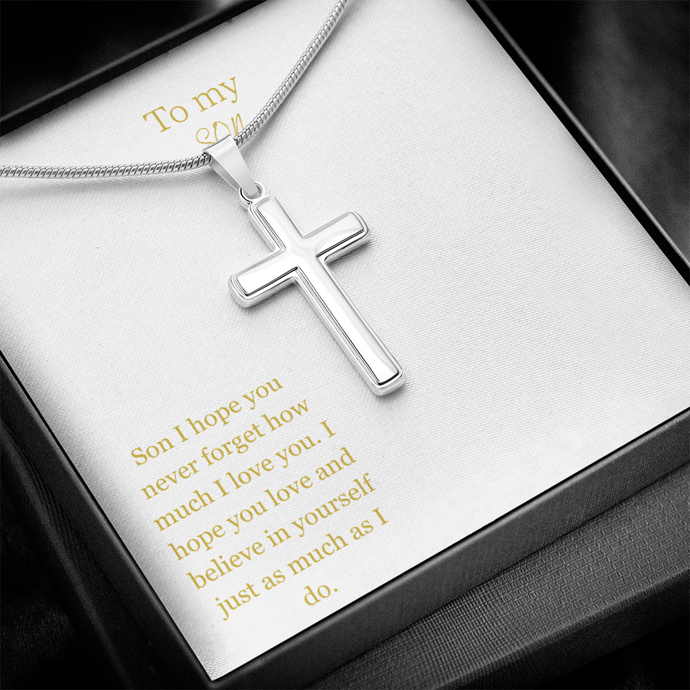 To My Son Gold/White Cross Necklace