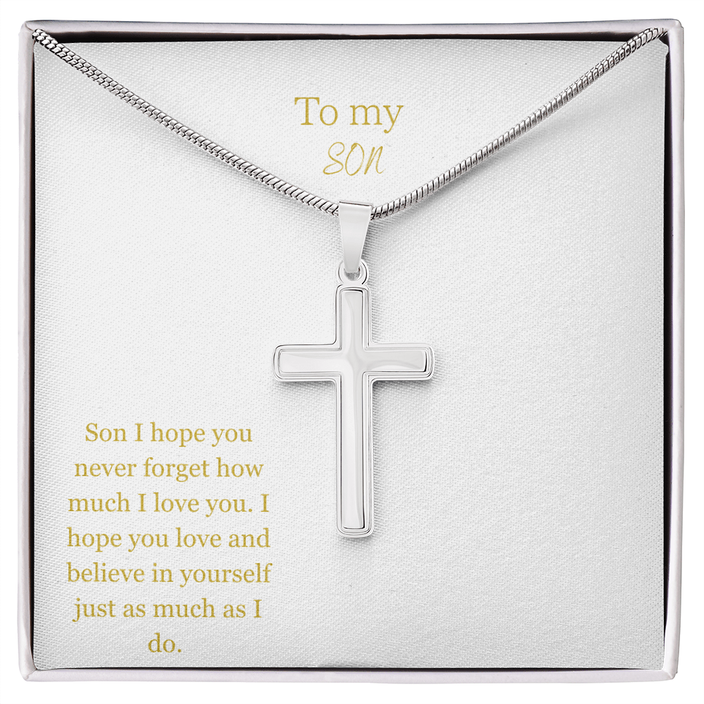 To My Son Gold/White Cross Necklace