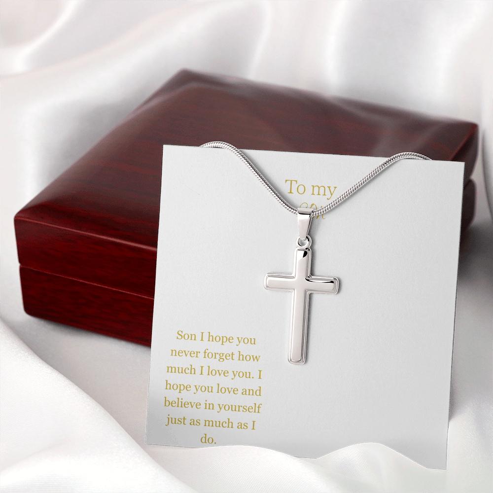 To My Son Gold/White Cross Necklace