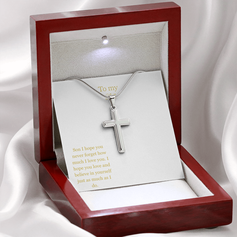 To My Son Gold/White Cross Necklace