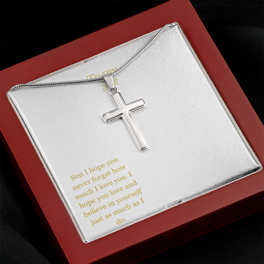 To My Son Gold/White Cross Necklace