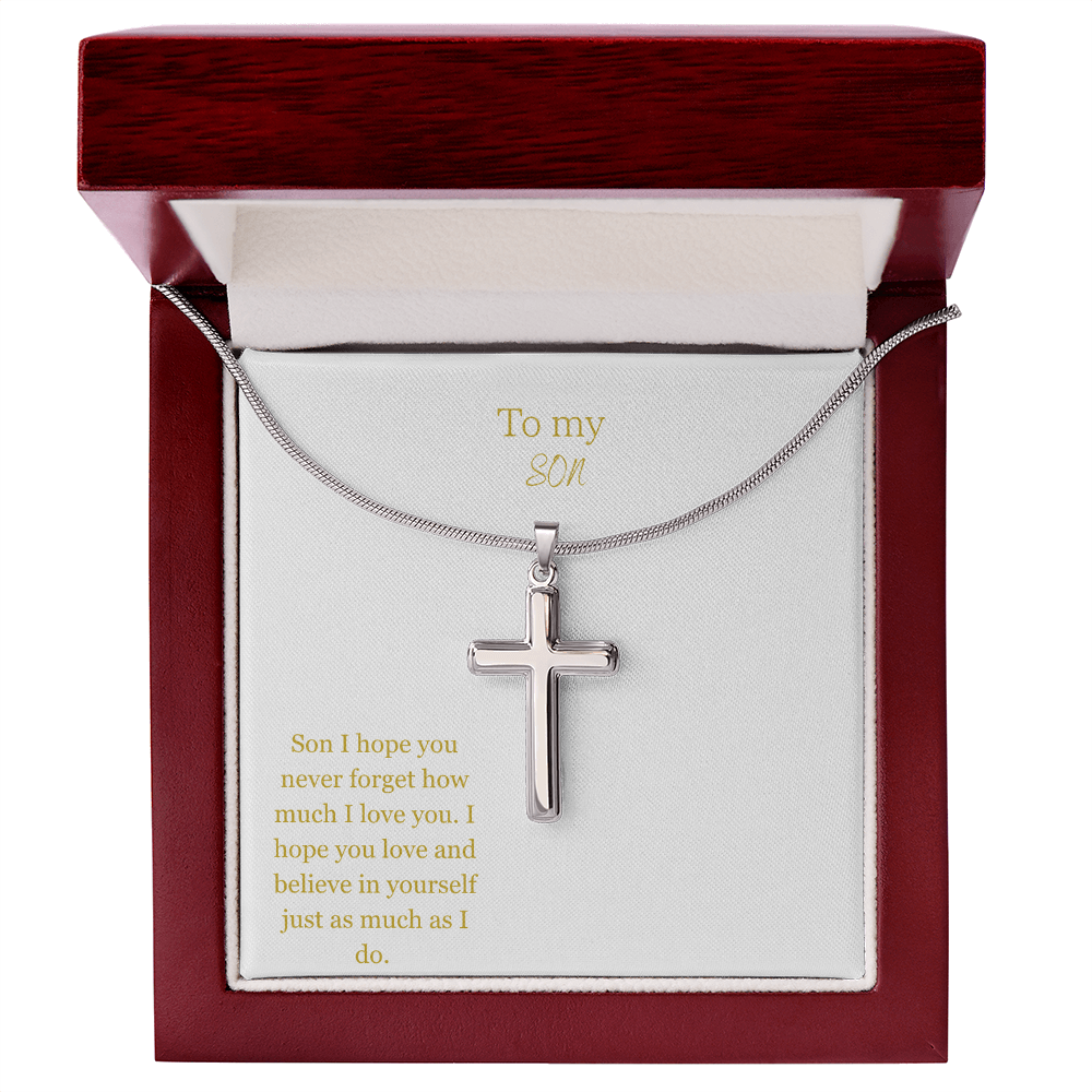 To My Son Gold/White Cross Necklace